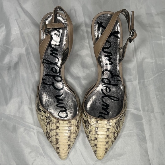 Sam Edelman Snakeskin Slingback Low Metallic Heel Pumps - Size 7 - Picture 7 of 7